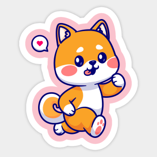 Cute Shiba Inu Dog Running Cartoon Sticker